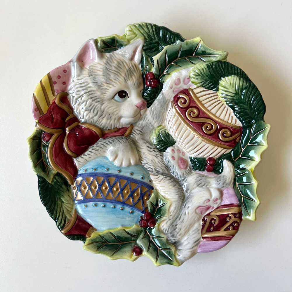 Vintage Fitz & Floyd Kristmas Kitty Christmas Cat Canape Plate 9"